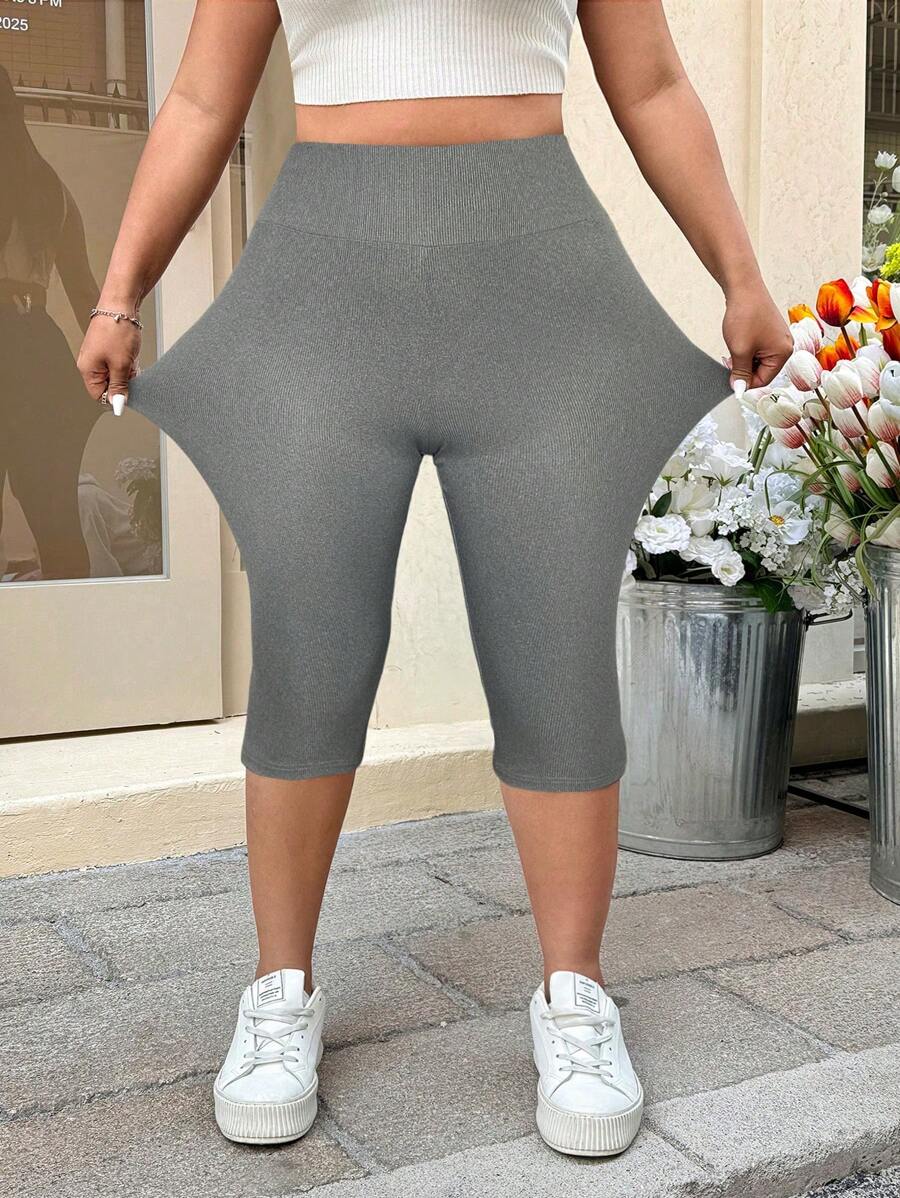 Solflare Quần legging Capri bó màu xám cỡ lớn cho kỳ nghỉ hè dành cho nữ - Xám - Xem 1
