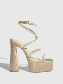 CUCCOO LuxiPop 女士性感时尚粗跟防水台高跟凉鞋，适合万圣节、圣诞节、派对、夜店装扮