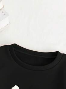 SHEIN Tween Girl Casual Round Neck Long Sleeve Bow Print Sweatshirt - Black - View 5