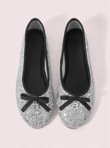 CUCCOO DOLLMOD Bailarinas de puntera redonda vintage francesas para mujer con lazo decorativo con brillo, color plateado, para primavera/verano