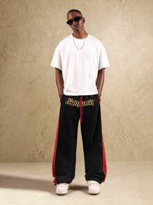 SUMWON 复古赛车运动裤降落伞风格拉上条纹阔腿抽绳街头服饰节日宽松尼龙裤 - 彩色 - 查看 3