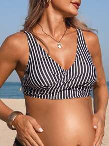 SHEIN Maternity Vacation Beach Striped Swimsuit Top For Summer