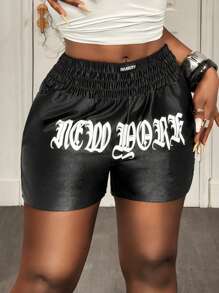 BamGleam 男士休闲字母印花修身短裤，夏季 - 黑色 - 查看 1