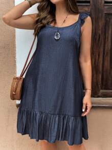 EMERY ROSE Plus Size Casual Ruffled Hem Loose Sleeveless Dress, Summer,Summer Outfits For Women,Vacation Outfits  For Women - Dusty Blue - View 5