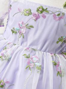 SHEIN Glamorique Kids Robe rose en tulle et à volants, manches bouffantes, pour bébé fille, nourrisson, bambin de 0 à 3 ans, printemps/été, style élégant et féminin