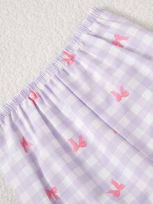 2 件套女学生睡衣套装，适合青春期女孩，可爱蝴蝶和格子印花长裤和长袖开衫 - 彩色 - 查看 7