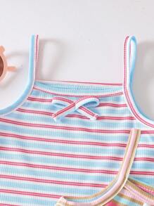 SHEIN 2 件女童时尚罗纹/罗纹上衣套装，夏季 - 彩色 - 查看 6