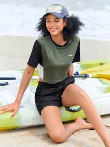 In My Nature Women's Letter Print Color Block Short Sleeve Outdoor T-Shirt - Multicolor - View 5