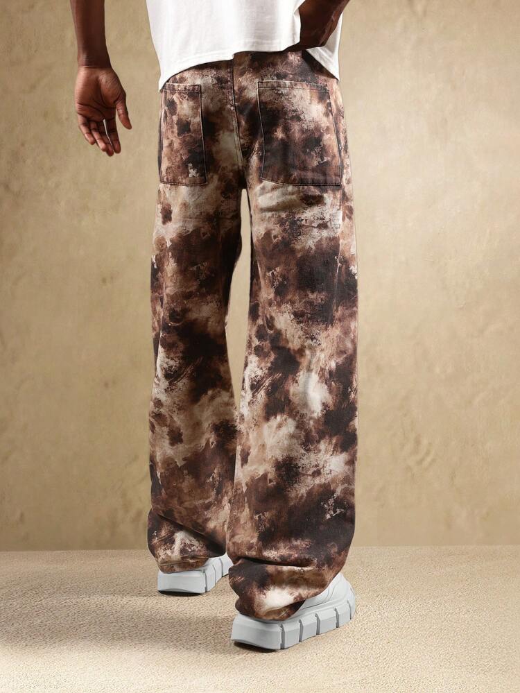 Vaqueros de pierna ancha holgados con estampado desgastado y corte skater