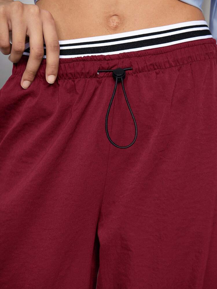 SHEIN Maija Burgundowe spodnie z wysokim stanem i szerokimi nogawkami, wygodne i miękkie, modne spodnie casualowe o stylowym wzornictwie, odpowiednie dla kobiet do biura, dojazdów do pracy, imprez towarzyskich, przyjęć, do noszenia na co dzień jesienią