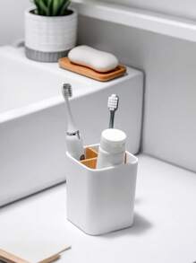 Bamboo Toothbrush Holder For Bathrooms, 3 Slots Toothbrush And Toothpaste Holder Bathroom Counter Organizer For Electric Toothbrushes, Floss, Razors.Desk,Gaming Desk,L Shape Desk - Multicolor - View 1