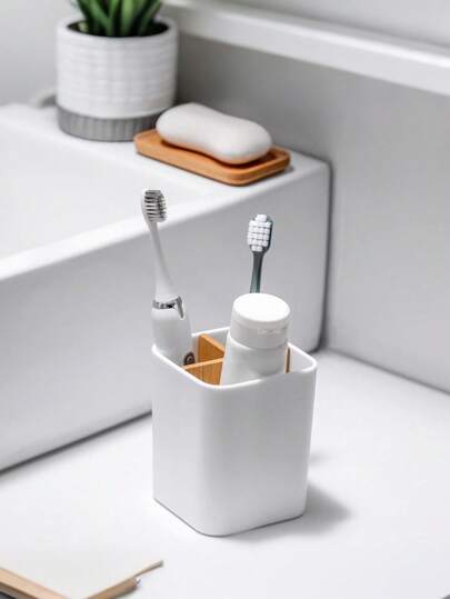 Soporte de bambú para cepillos de dientes para baños, organizador de 3 ranuras para cepillos de dientes y pasta de dientes, organizador de encimera de baño para cepillos de dientes eléctricos, hilo dental, maquinillas de afeitar. Escritorio, escritorio para juegos, escritorio en forma de L