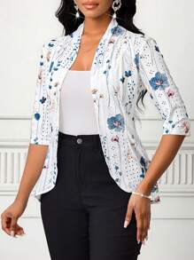 SHEIN Lady Women's Elegant Casual Floral Print Skeleton Textured Jacquard Fabric Urban Commuter Intelligent Vacation Fitted Cardigan Women's Coat Four Seasons Summer Outfits For Women Vacation Outfits Woman Business Casual Woman Vacation Office Outfits For Women Western Work Clothes Women Going Out Tops Going Out Tops Women Birthday Outfits For Women Church Outfits Women Brunch Outfits For Women Work Tops In Fall/Winter