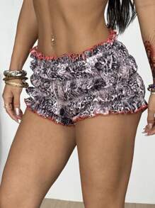 Coolane Damen Sommer Konzert Festival Streetwear Y2K Vintage Leopard Muster Shorts
