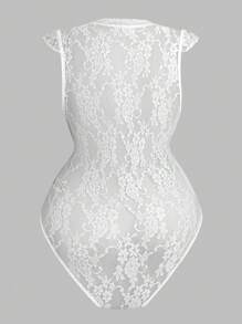 大码女式白色蕾丝紧身衣，休闲沙滩装 - 白色 - 查看 2