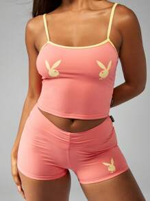 Missguided x Playboy Hasen Logo Co Ord Sportset Zweiteiler Shorts Ärmelloses Top Loungewear Streetwear Strandmode Sommer Aktivkleidung Festival Outfit