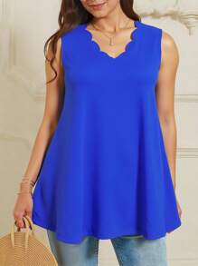 DAZY Vestido de verano de línea A con cuello en V de unicolor para mujer talla grande, blusa de tirantes regular para mujer, primavera/verano/otoño - Azul - Ver 3