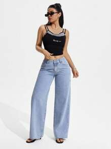 Jeanoix Women's Loose Fit Pocketed Wide Leg Casual Jeans