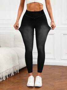 Flexra Women's Elastic Waist Skinny Fashion Casual Jeans Women Tummy Control Leggings High Waisted Leggings Compression Leggings Black Denim Leggings - Black - View 5