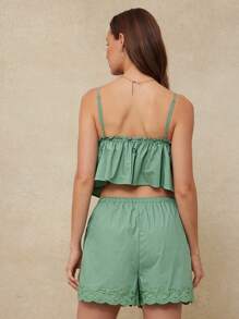 WESTFADE 100% Cotton Poplin Bow Front Ruffle Peplum Babydoll Cami Summer Boho Top Nashville Country Western Cowgirl Concert Beach Vacation - Green - View 3