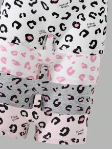 SHEIN 8 件套女童可爱蝴蝶结、心形、豹纹内裤，采用可追溯棉制成，青春期前女童平角裤套装，适合返校时尚 - 彩色 - 查看 5