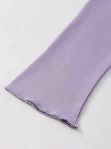 Set de 2 piezas de ropa informal y cómoda de niña con cuello redondo, manga larga, en seda de leche de unicolor - Morado - Ver 7