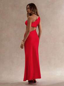 Glamine Váy ôm sát cổ lệch màu đỏ cho nữ, xẻ tà cao, váy xẻ bên hông, váy mùa hè cho nữ, trang phục đi nghỉ cho nữ, váy dự tiệc thanh lịch, váy đỏ - Đỏ - Xem 2