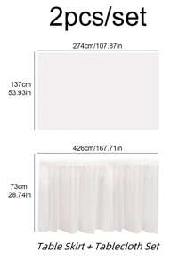 SHEIN 1set Rectangle Tablecloth & Table Skirt, PEVA Waterproof Anti-Oil Anti-Fouling For Wedding Party Decoration, Back To School Valentine Day - White - View 5