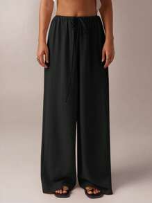 SHEIN Forever 21 Fall&Winter Halloween Christmas New Year Going Out Graduation Prom Elegant Formal Luxury Chic Business Casual Birthday/Office Outfits/Country Concert/Club Outfits Sexy/Western/Work Clothes/Streetwear/Vintage/Festival/Cocktail/Rave/Prom/Hawaii/Airport/Funny/Basic/Brunch Outfits/2000s Style/Bodycon/Old Money Style/Church/Homecoming/Classy/Party/Modest/Date Night/Autumn/Winter/Low Rise Baggy/Wide Leg/Straight/Navy Blue Pants - Black - View 6