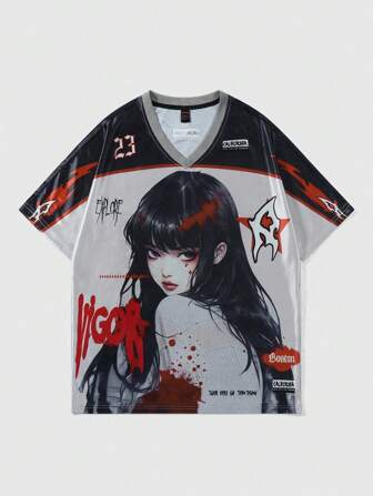 Street Life Camiseta de manga corta con estampado gráfico de anime para mujer talla grande, adecuada para el uso diario, primavera/verano