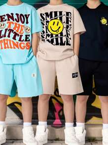 SHEIN 6pcs/Set Tween Boys Casual Versatile Cute Graphic & Letter Print Round Neck Loose Fit Short Sleeve T-Shirt And Shorts Set, Suitable For School, Garden, Beach, Birthday, Spring/Summer/Fall/Winter - Multicolor - View 5