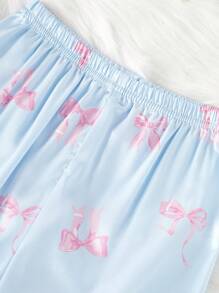 2pcs Young Girl Cute Butterfly Printed Collar Cardigan Long Sleeve Top And Casual Long Pants Comfortable Pajama Set - Blue - View 7