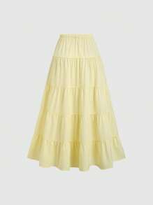 Sweetra Simple Elastic Waist Loose Puff Skirt - Yellow - View 2