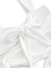 LUNA B Vestido mini blanco sólido con corte de lazo sexy para mujer, atuendo para playa y vacaciones de verano