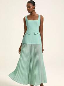 Aveloria Rosie French Vintage Elegant & Graceful Lady Style Loose Sleeveless Chiffon Splice Pleated Hem Waist Decorated Dress
