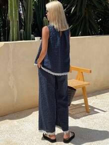 Livesso Women Two Pieces Outfits For Daily Wear Vacation - Navy Blue - View 3