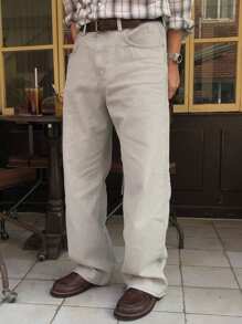 DAZY Quần Jeans Denim Đơn Giản Thời Trang Thường Ngày Màu Trơn Cho Nam - Màu be - Xem 7