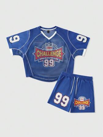 Street Life 1 conjunto de camiseta deportiva de manga corta con parches de malla y pantalones cortos para hombre, conjunto de ropa deportiva atlética