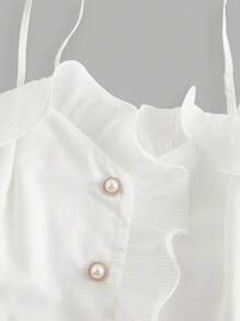SHEIN Clasi Ensemble deux pièces femme grande taille, romantique et élégant pour usage quotidien : Top à bretelles avec décoration plissée en mousseline blanche épaules dénudées + Pantalon droit à taille élastique jambes larges. Tenue de bureau et de sortie, idéal pour les festivals - Blanc - Voir 5