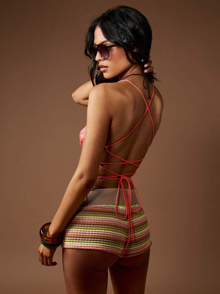 MISSGUIDED Paisley Print Lace Up Back Cami Top Summer Festival Crop Tank Adjustable Spaghetti Straps Bustier Corset Style Boho Beach Wear