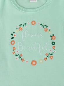 2件套女婴休闲可爱碎花印花荷叶袖上衣和舒适短袖套装，夏季 - 彩色 - 查看 5