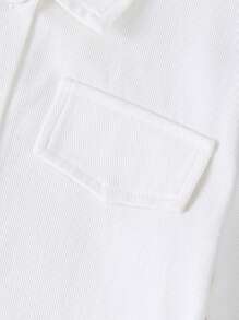 SHEIN Tween Girls Summer Stripe Short Sleeve Single-Breasted Casual Denim Dress - White - View 7