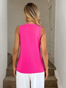 Easowa Half Button Patched Pocket Tank Top - Hot Pink - View 2