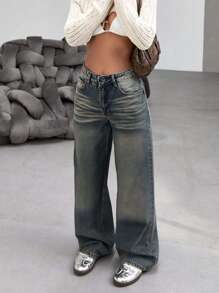 HIGH WAIST WIDELEG VINTAGE WASH JEAN Women S Clothes Women S Bottoms - Medium Wash - View 7