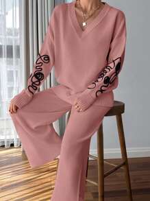 RueChic Women Pink Embroidery Detailed Sweater Set - Baby Pink - View 5