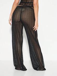 KIZN Crochet Beach Pants Wide Leg Palazzo Holiday Resort Wear Swim Cover Up Summer Festival Lounge Pants With Shell Beads Beachwear