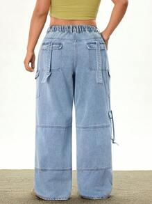 Rina Fox Plus Size Women's Summer Avant-Garde Casual Straight Leg Jeans - Light Wash - View 2
