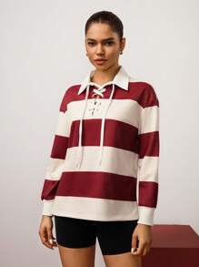 Hanevo Damen neue lässige gestreifte retro klassische Kordelzug Langarm Sweatshirt für Abschluss, Schulanfang, Abschluss, Lehrer, Pullover für den Herbst