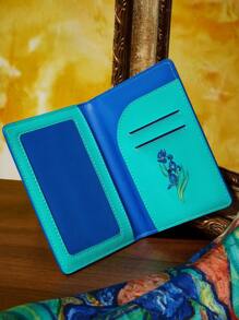 SHEIN Touch of Art 1 Pc/1 Set Iris Flower Pattern PU Leather Printed Passport Holder And Luggage Tag Set, Passport Holder Can Hold 2 Cards, Passport And Boarding Pass, Luggage Tag Can Write Personal Info And Hang On Suitcase Or Bag, Suitable For Men, Women, Students, Travel, Commute, Van Gogh, Art, Elegant,Summer Outfits, Spring Outfits,Beach, Vacation, Flower - Multicolor - View 3