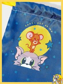 TOM & JERRY X SHEIN 4 Peças Conjunto: Máscara de Olhos e Scrunchie para Cabelo de Seda Sintética com Estampa de Céu Estrelado e Rato